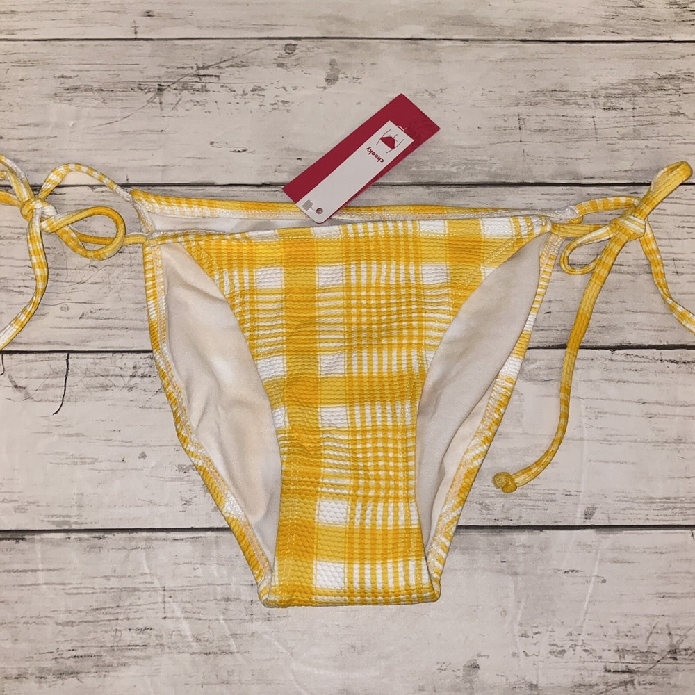 Xhilaration Bikini Bottom Womens XS Yellow White Plaid String Cheeky Swim XS